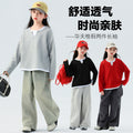 fake two-piece layered sweatshirtgirl waffle gridsv necklong sleeves t-shirt spring autumgirls fitted bottom shirt