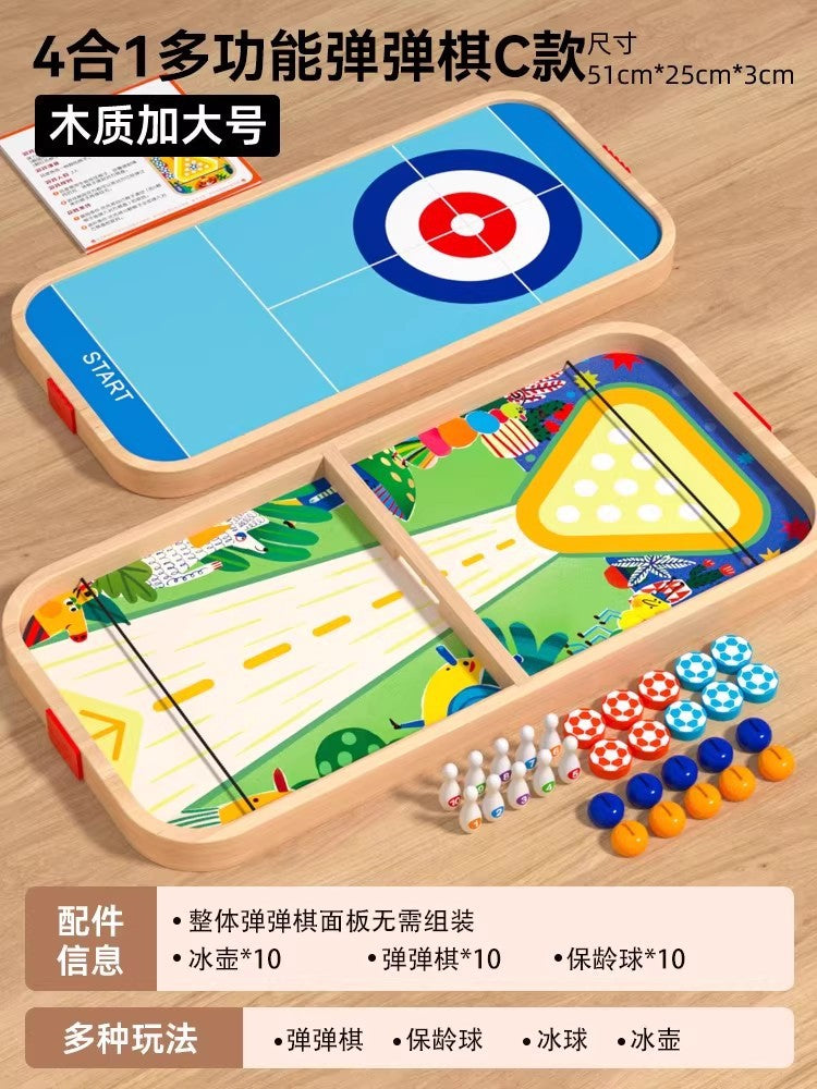 Wooden Bouncing Chess Double Table Game Bowling Parent-Child Interactive Birthday June 1st Gift Children's Educational Toys