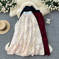 Frenchniche stylefashioneasiest for matchflowerembroiderhigh waist mesh skirt women's autumclassy sense of style mid-length skirt