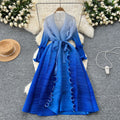 Fashion style loose strap mid-length miya pleated outwear women's fashionable gradient color fungus edge pleated dress
