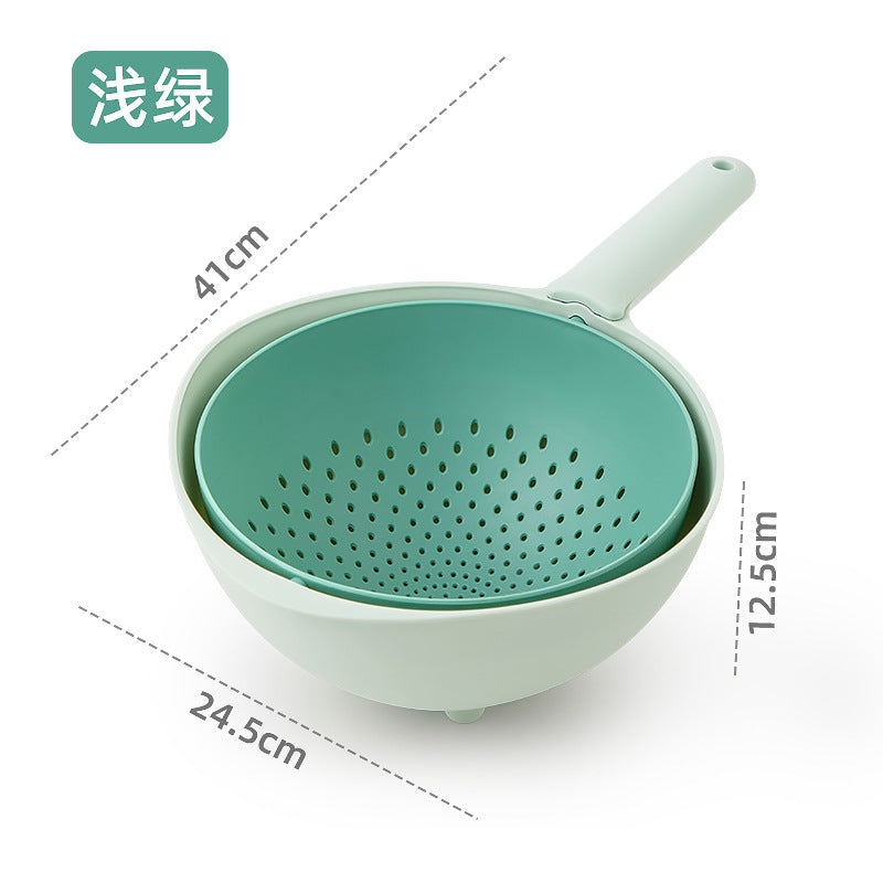 Rotary drain basket Plastic with handle Creative double-layer drain basket Kitchen fruit storage Vegetable basin Drain basket