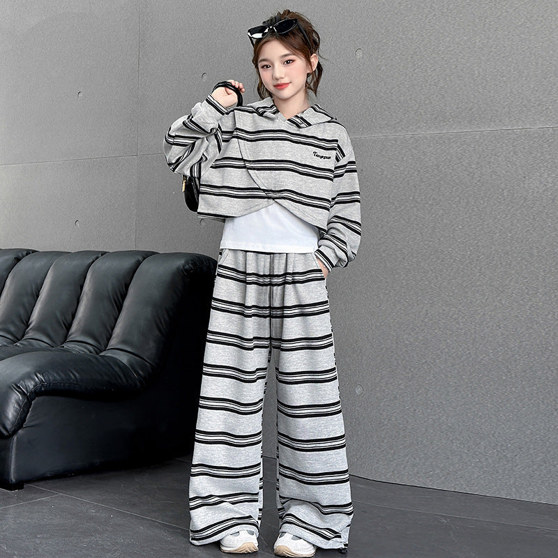 Girls' sweatshirt - spring/autumn  new collection - stylish and trendy autumn outfit for kids - big kids' spring three-piece set - pullover long sleeve top