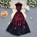 French chic sleeveless printed midi dress -  summer collection: slimming, elegant, and pleated
