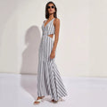 Wholesale foreign trade  summer european and american fashion v-neck striped versatile v-neck dress