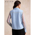 Amazon fashion  summer new design versatile elegant exquisite mesh patchwork denim top