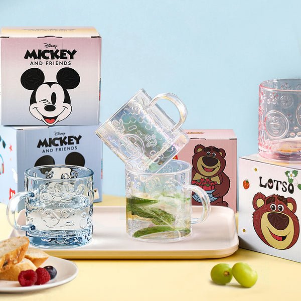 Free shipping high-value glass mug household water cup cartoon strawberry bear juice cup Mickey milk cup wholesale