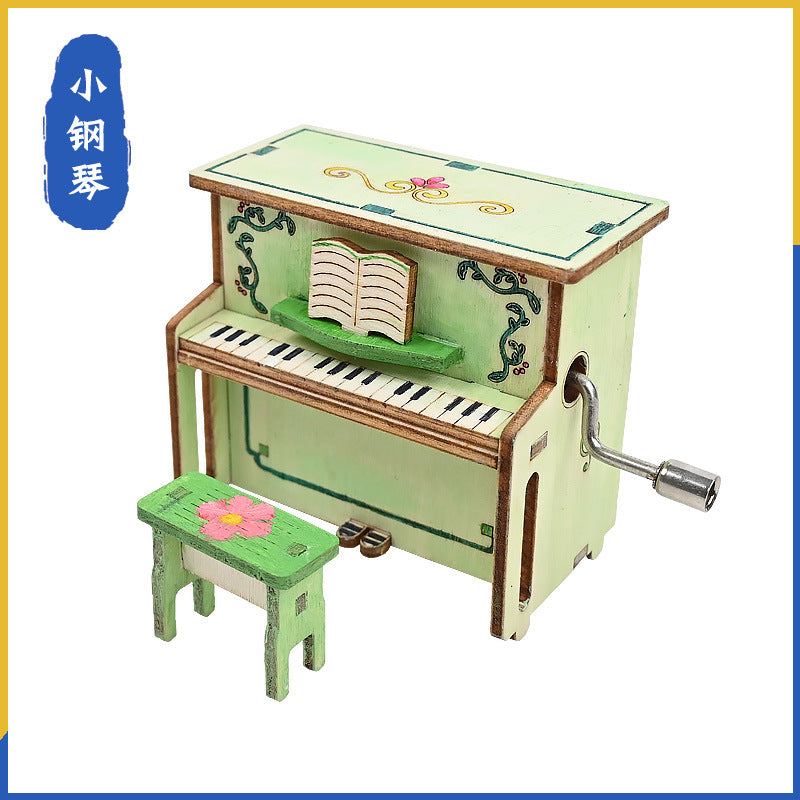 Homemade piano, hand-cranked music box, handmade DIY technology production, small invention, scientific experiment material package for primary school students
