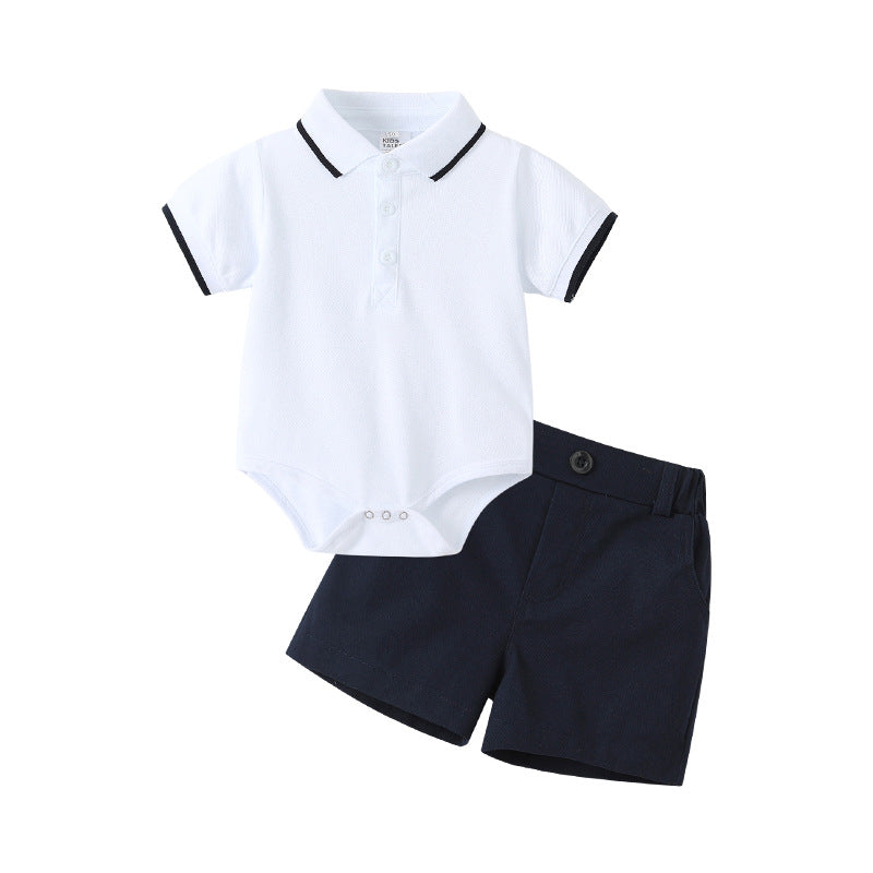 Baby suitsummernew arrival baby boy polotopscasualtwo-piece set thin fashion one-year-old birthday dress