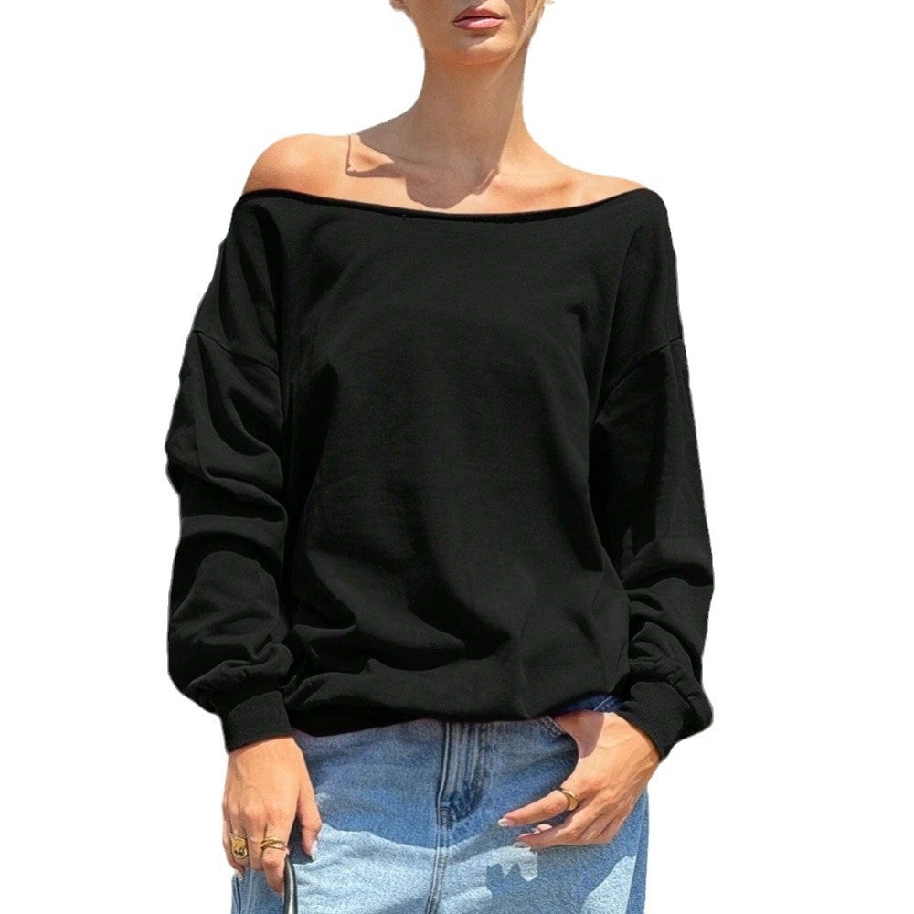 Aliexpress fashion cross-border export women's sexy one-shoulder t-shirt  spring/summer new arrival loose slimming top