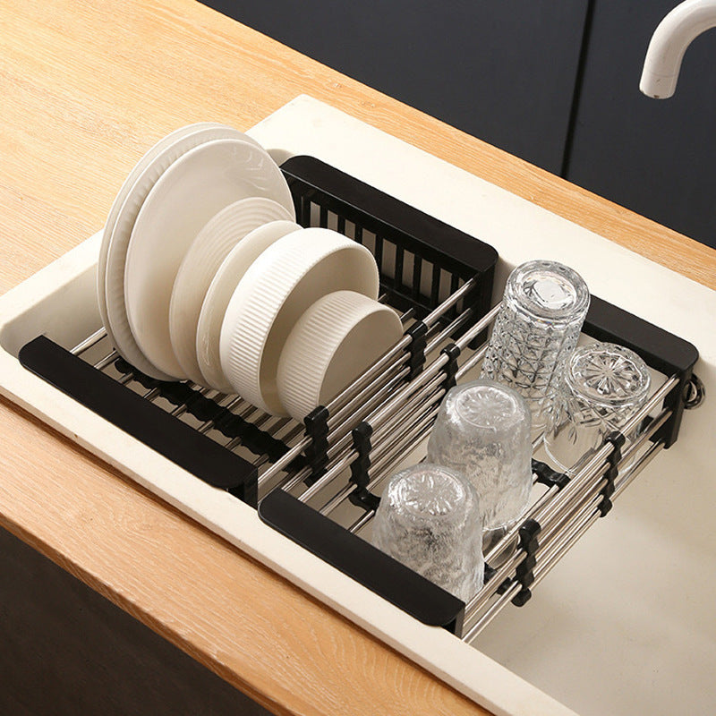 Sink Drain Basket Retractable Vegetable Basin Kitchen Washing Water Vegetable Filter Basket Household Dish Rack Dish Storage Rack
