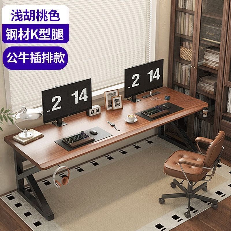 Solid wood large panel computer desk - desktop bedroom home office desk - extended length workstation - double gaming table