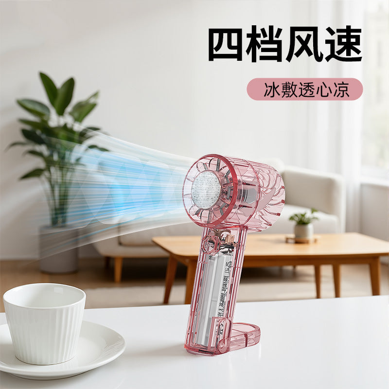 2026 new cross-border ice pack transparent fan - usb mini portable outdoor turbine handheld with carabiner, high wind power