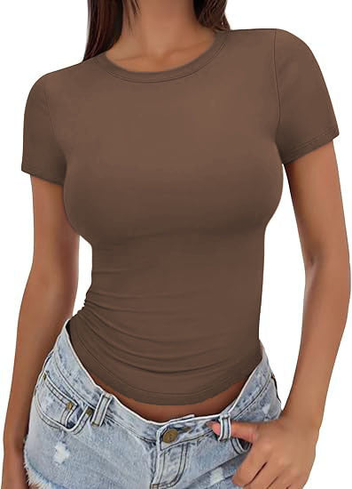 2025 amazon fashion new arrival women's t-shirt silmslimming look round neck tight sexysummertops women's clothing