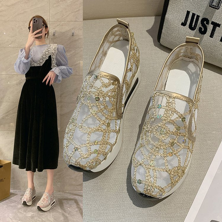 women's fashion flat heel hidden wedge mesh breathable casual flats - supports cross-border platforms and dropshipping