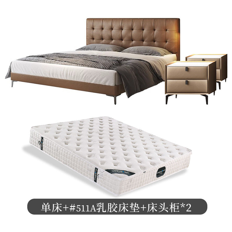 Chocolate leather bed - modern minimalist luxury wedding bed 1.8m - high-end bedroom double upholstered bed
