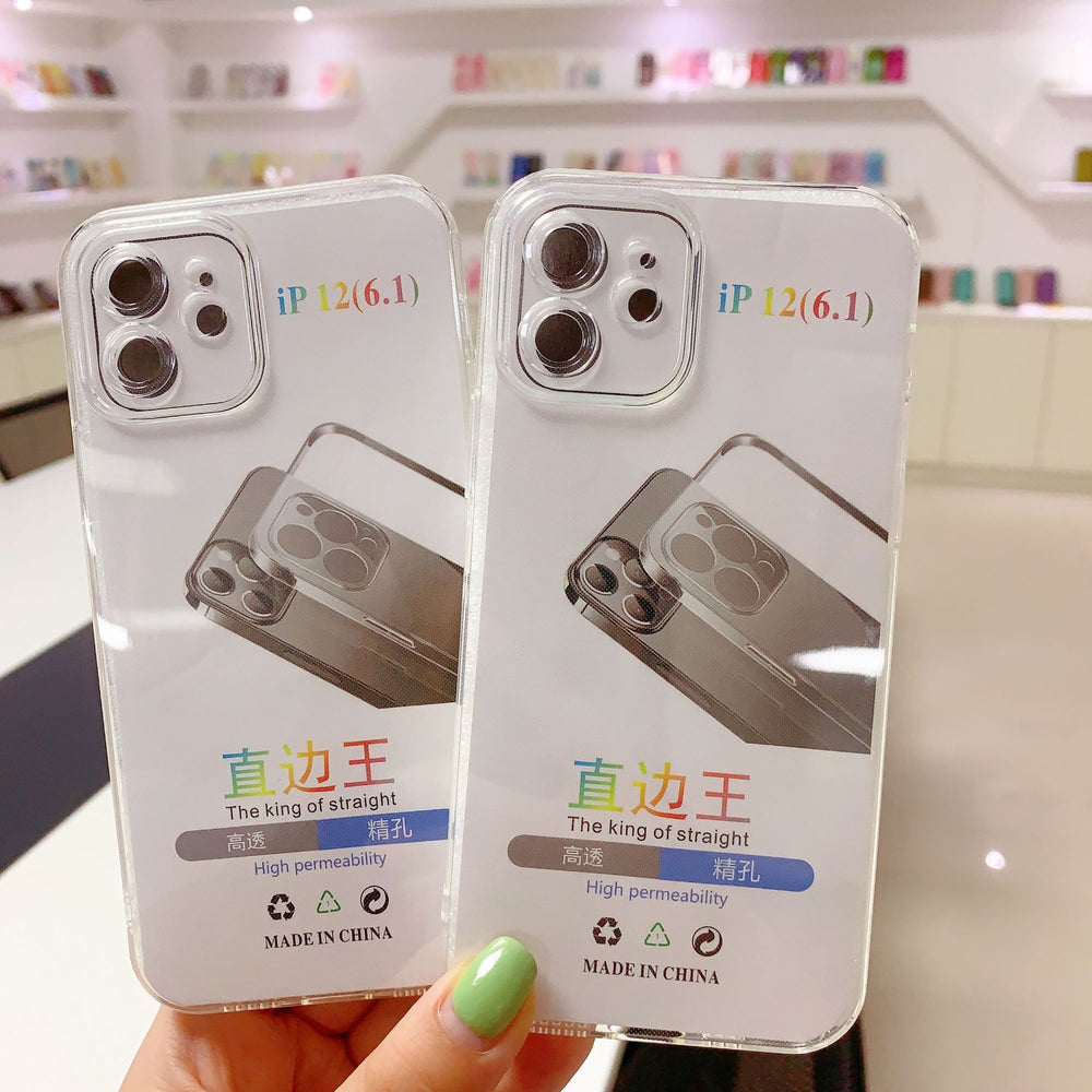 Suitable for apple 15pro straight edge king transparent mobile phone case iphone 13 all-inclusive anti-fall fine hole tpu protective cover xr