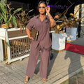 European and american women's clothing  autumn new collection: sweet and fresh turn-down collar long sleeve shirt and high-waisted straight-leg pants two-piece set