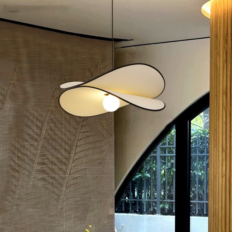 Wabi-sabi style special-shaped double-leaf fabric modern casual art streamer lotus leaf single-head chandelier restaurant bedroom b&b