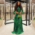 European and american style ins cross-border retro elegant women's clothing pleated large swing a-line skirt high collar long sleeves printed waist dress