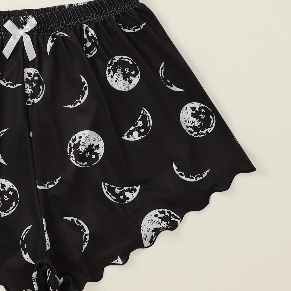 New moon child eclipse letter print cami and shorts two-piece women's loungewear set
