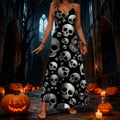 halloween pattern printing longdressv neckloose vacation suspender skirt