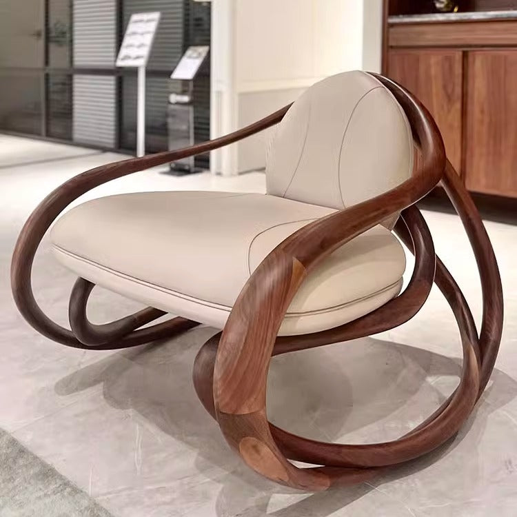 Solid wood rocking chair - walnut finish - living room, villa, light luxury, leisure rocking chair - giorgetti designer style recliner