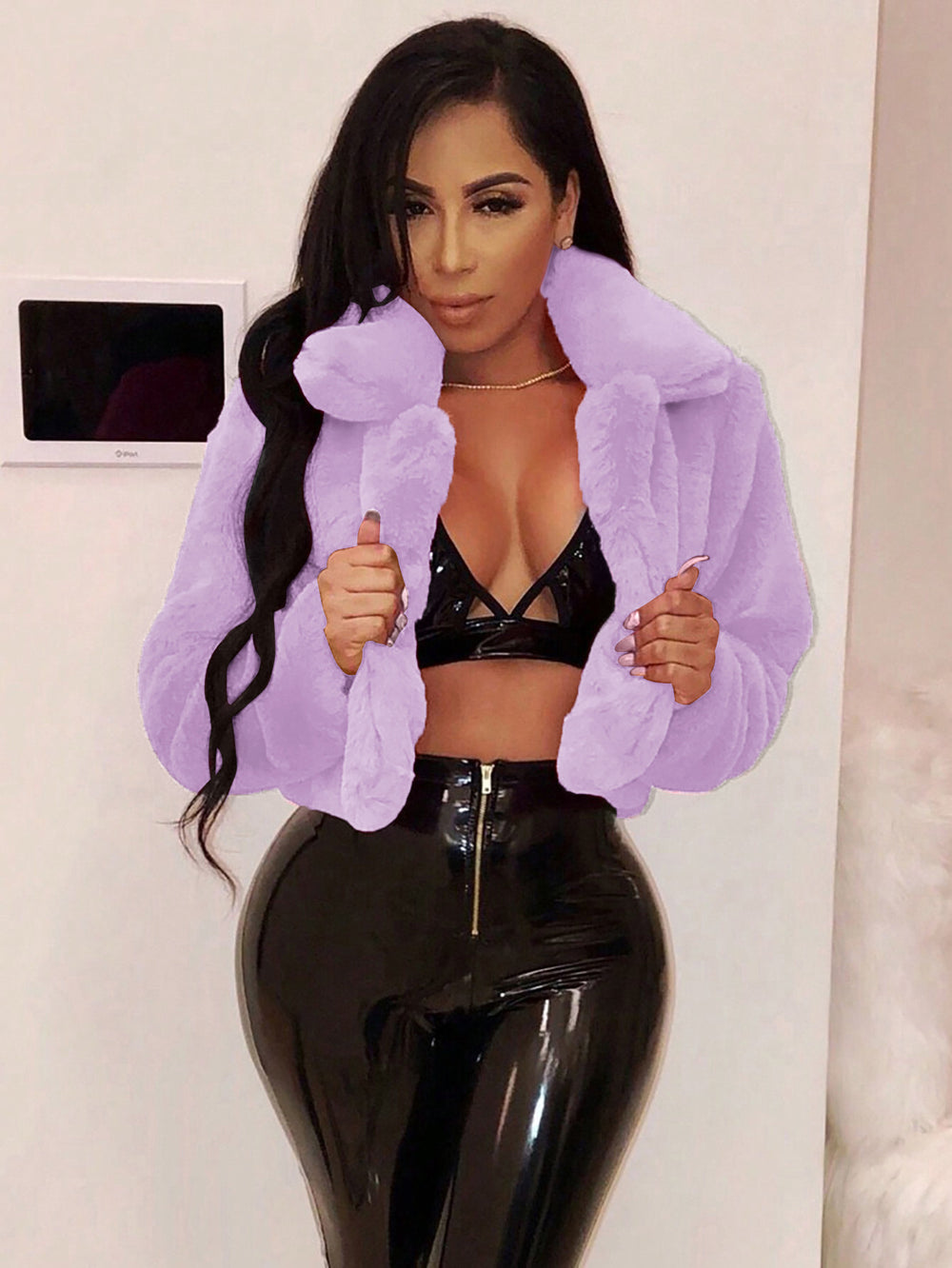 S391021 european and american autumn/winter oversized faux fur cardigan jacket