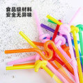 Disposable art straws individually packaged food grade colorful plastic straws hand-bent beverage straws bagged