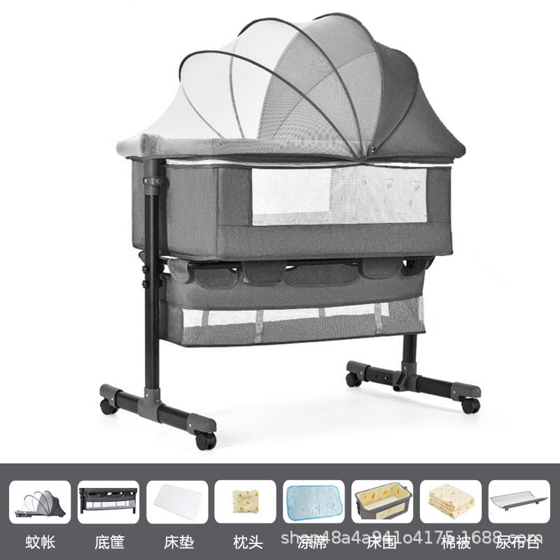 Newborn multifunctional crib convertible to big bed, baby bed, bassinet, foldable, mobile, adjustable height, portable