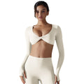 New women's activewear long sleeve top: deep v-neck, slim fit, breathable, trendy cropped yoga top for outdoor workouts