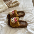 Cute shirley rose curly teddy hair thick cashmere cotton slippers women's fall and winter outwear non-slipheattech open toe cotton