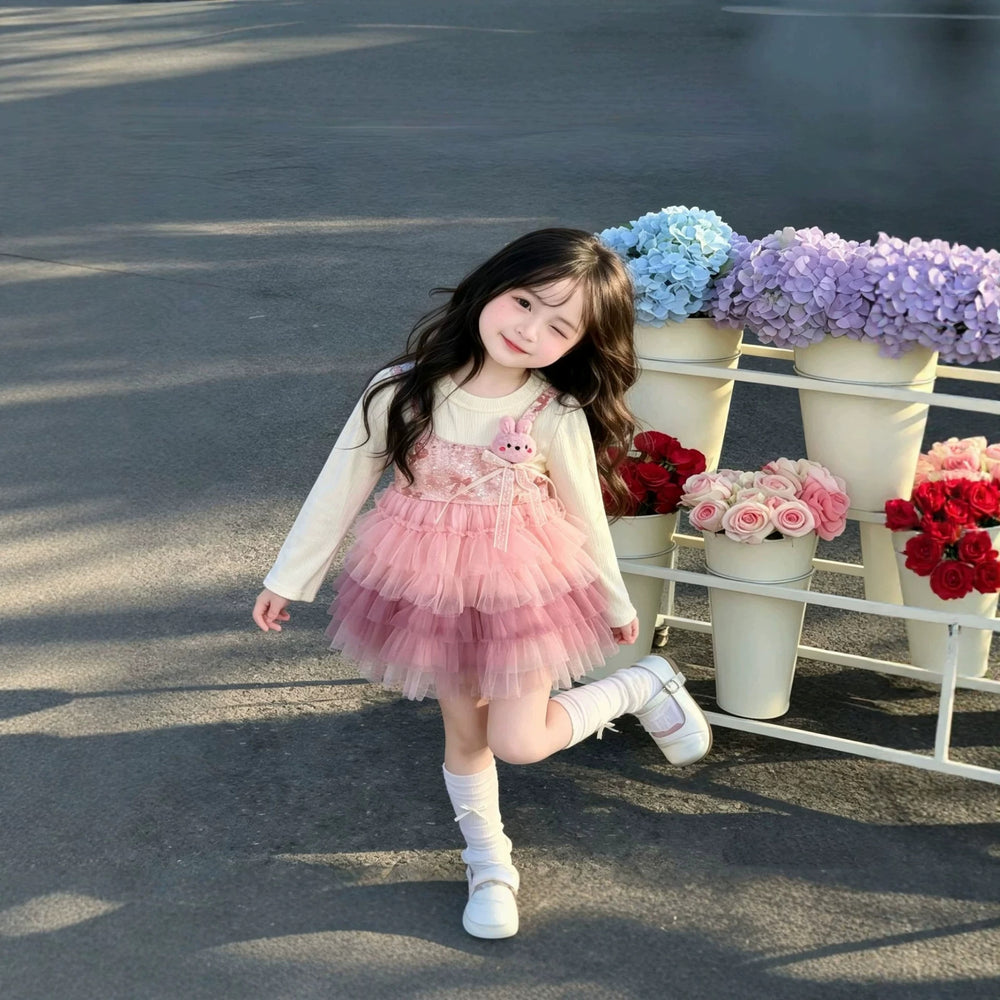 Baby girl long-sleeve dress,  new style, chic princess dress for girls, spring/autumn tulle tutu dress for children