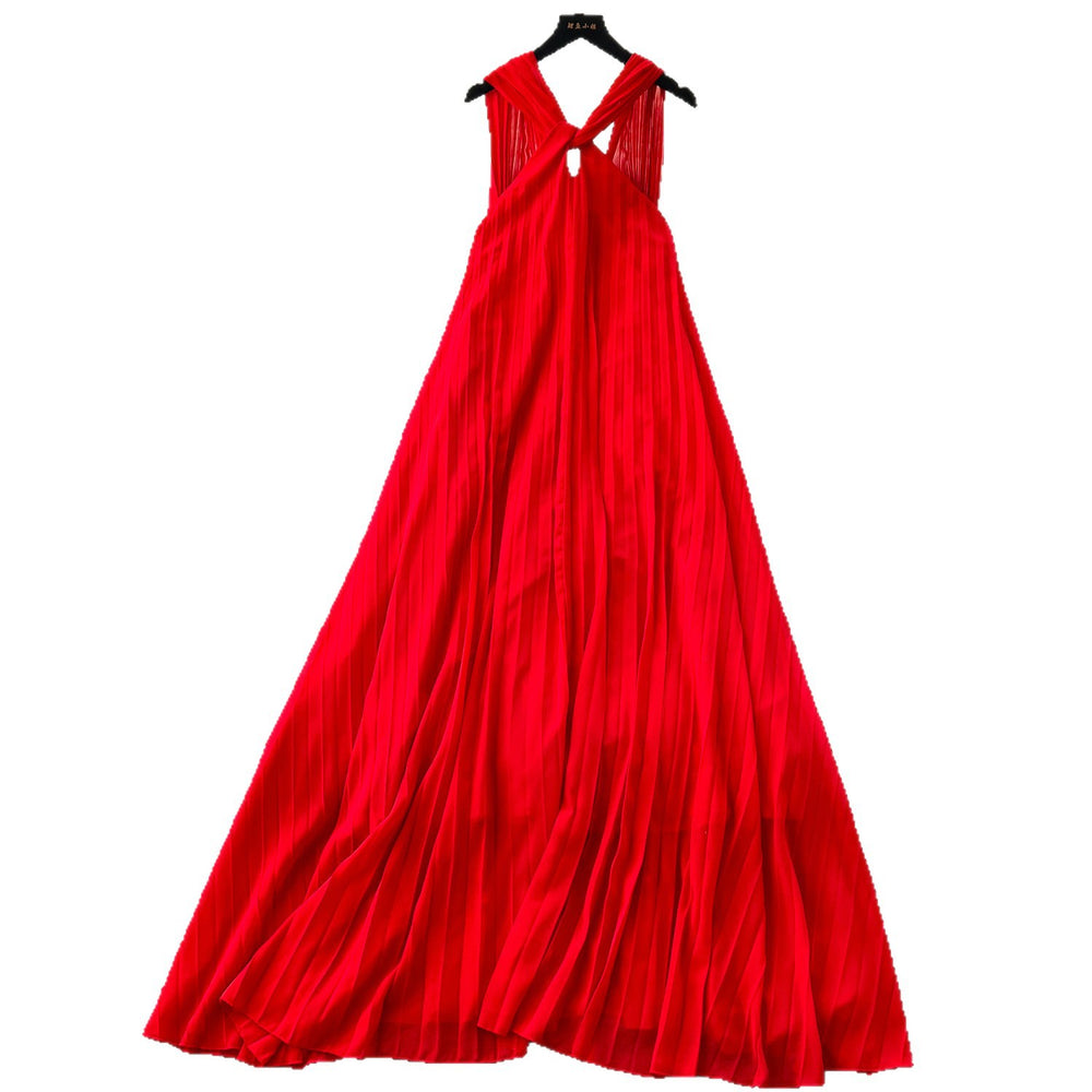 Tea break frenchsense of design tie back square collar small flying sleeves waist backless straps slimming lookelegant gentle wind dress