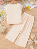 Girls' summer outfit: light pink pineapple & letter print sleeveless top and pants set