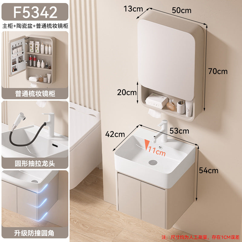 Small apartment bathroom cabinet toilet sink space aluminum storage bathroom cabinet combination ceramic integrated wash basin