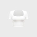 Pre-sale 73322 european and american cross-border lacepatchwork short-sleeved navel-baring tops women's summer slim short square neck t-shirt