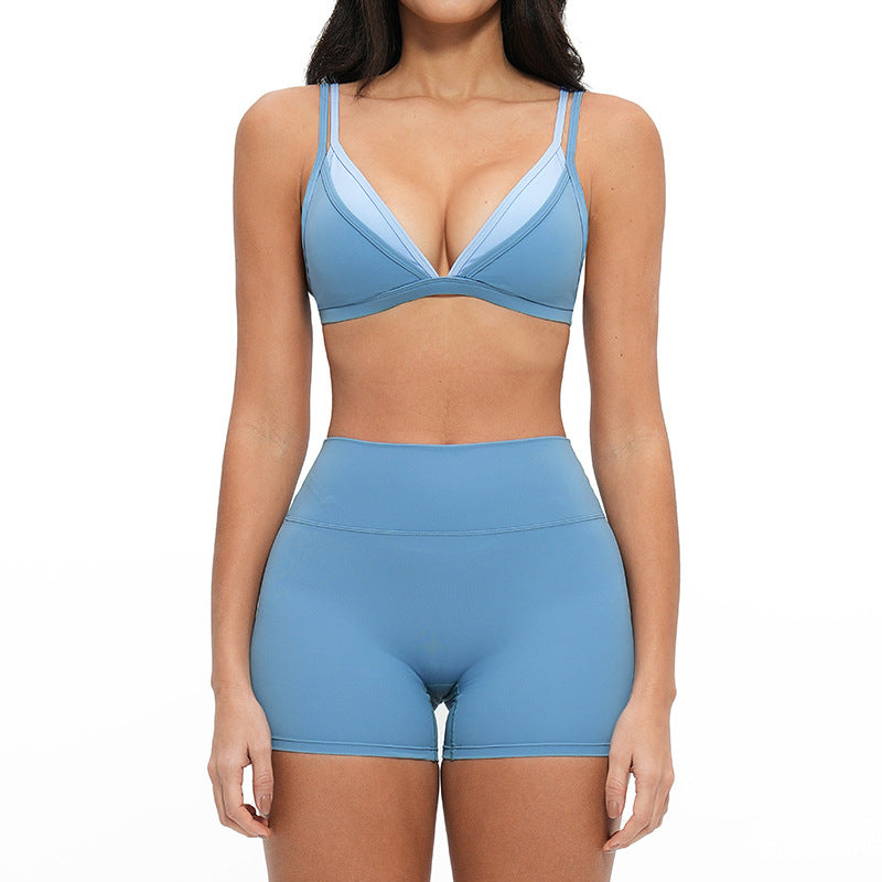 nude triangle cup intimates autumn thin style no steel ring sports suit beautiful back thin shoulder strap fitness suit 6116