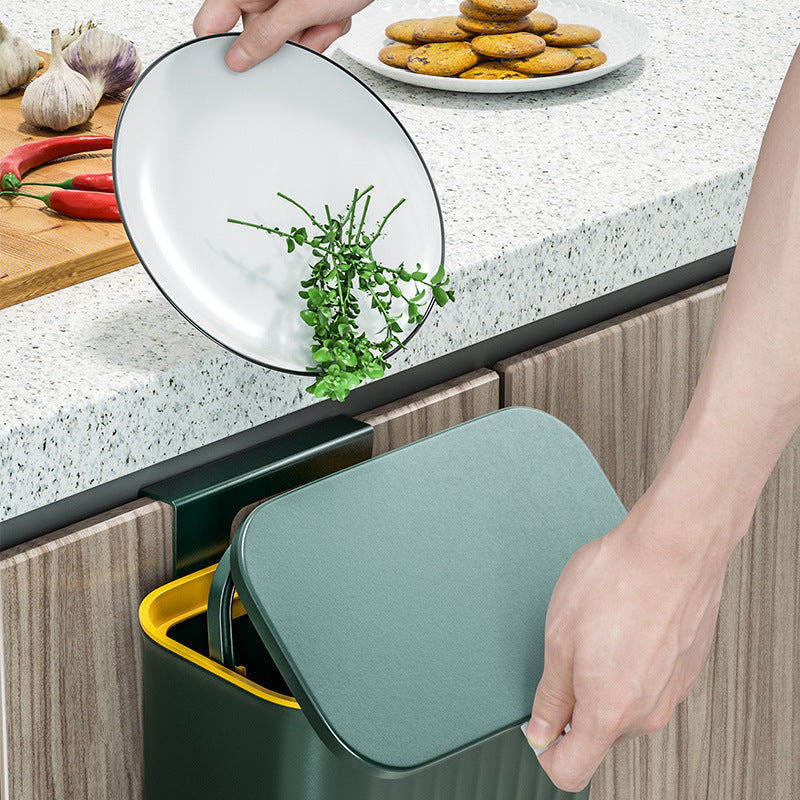 Kitchen trash can wall-mounted for home with lid flip-top cabinet door kitchen waste special bathroom toilet large storage