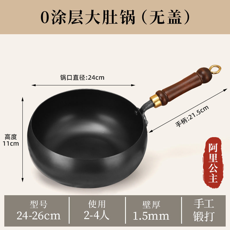 Zhangqiu iron pot big belly pot purely handmade forged small cooking pot mini small iron pot uncoated non-stick for home cooking pot