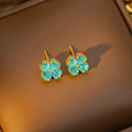 Tz-8200 - stud earrings (gold & blue studs) [titanium steel chain, copper inlaid zircon pendant]