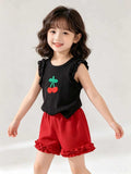 Children's clothing cross-border european and american girls black vest + red shorts two-piece set children's clothing