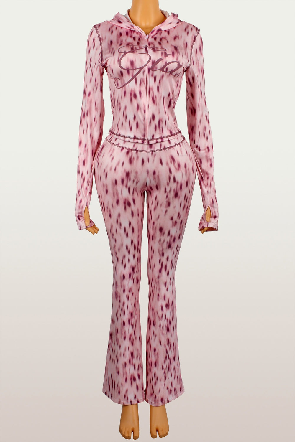 new arrival: ins-style fashion print trendy streetwear leopard print zip-up long sleeve jacket and pants set