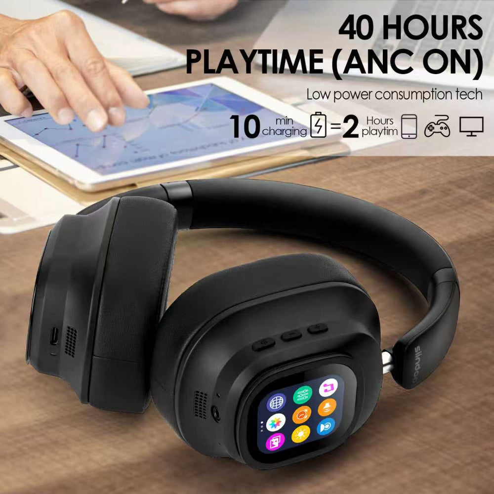 Over-ear wireless bluetooth headphones with anc noise cancellation, sports headset with transparent display, color screen touch control 930plus