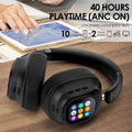 Over-ear wireless bluetooth headphones with anc noise cancellation, sports headset with transparent display, color screen touch control 930plus