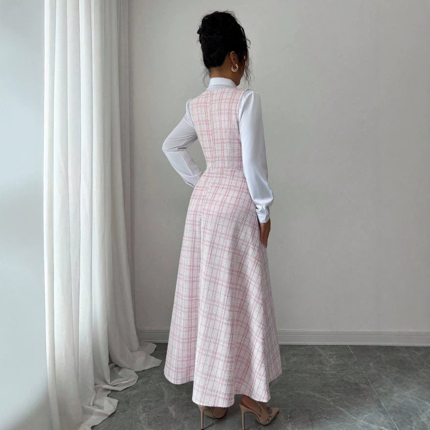 European and american cross-border   plaid sleeveless dress  new arrival elegant vacation french style