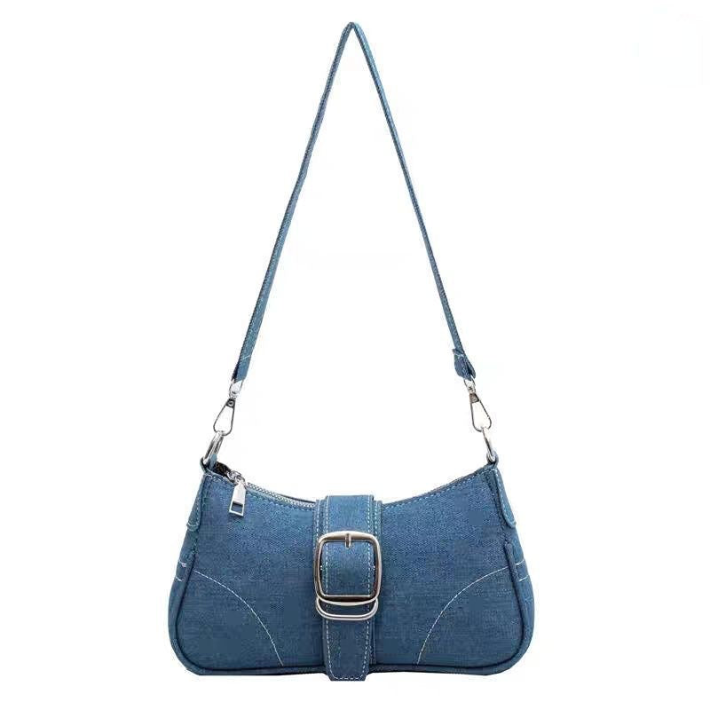 Cross-border hot-selling new high-end denim canvas bag real manufacturer shoulder bag hot-selling fashion baguette bag versatile