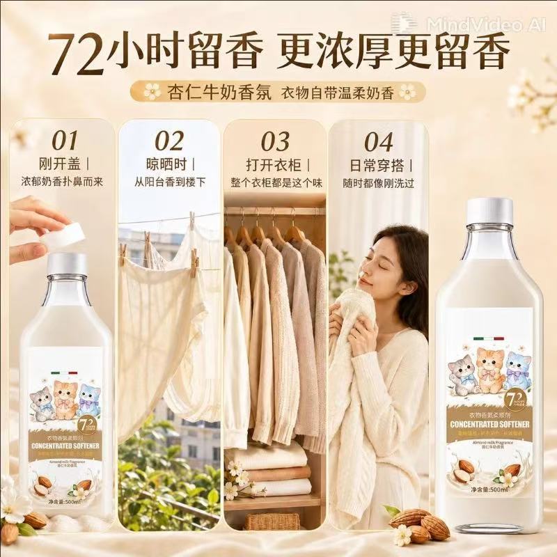 Concentrated fabric softener, soft and fluffy, almond milk, long-lasting fragrance, comfortable static electricity artifact manufacturer wholesale