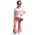 new girls' heart print short sleeve two-piece set - stylish and versatile middle school flare pant girl's outfit - chic and trendy