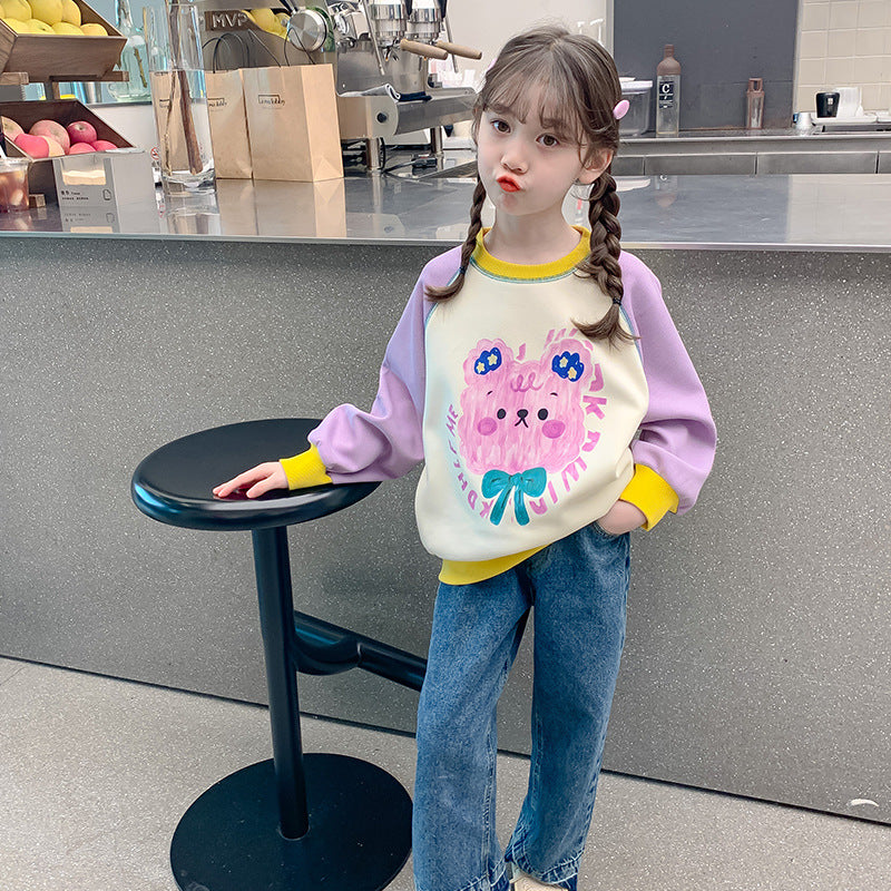 Girls' sweatshirt:  autumn/winter new arrival - stylish, trendy, long-sleeved, loose-fit top. perfect for spring, fleece-lined, cute kids' clothing