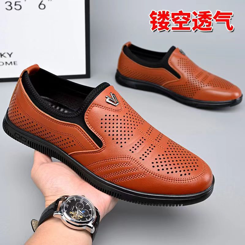 New arrival business hole cool leather shoes men's casual wedding groom british sandals summer breathable youth pointed toe men's shoes